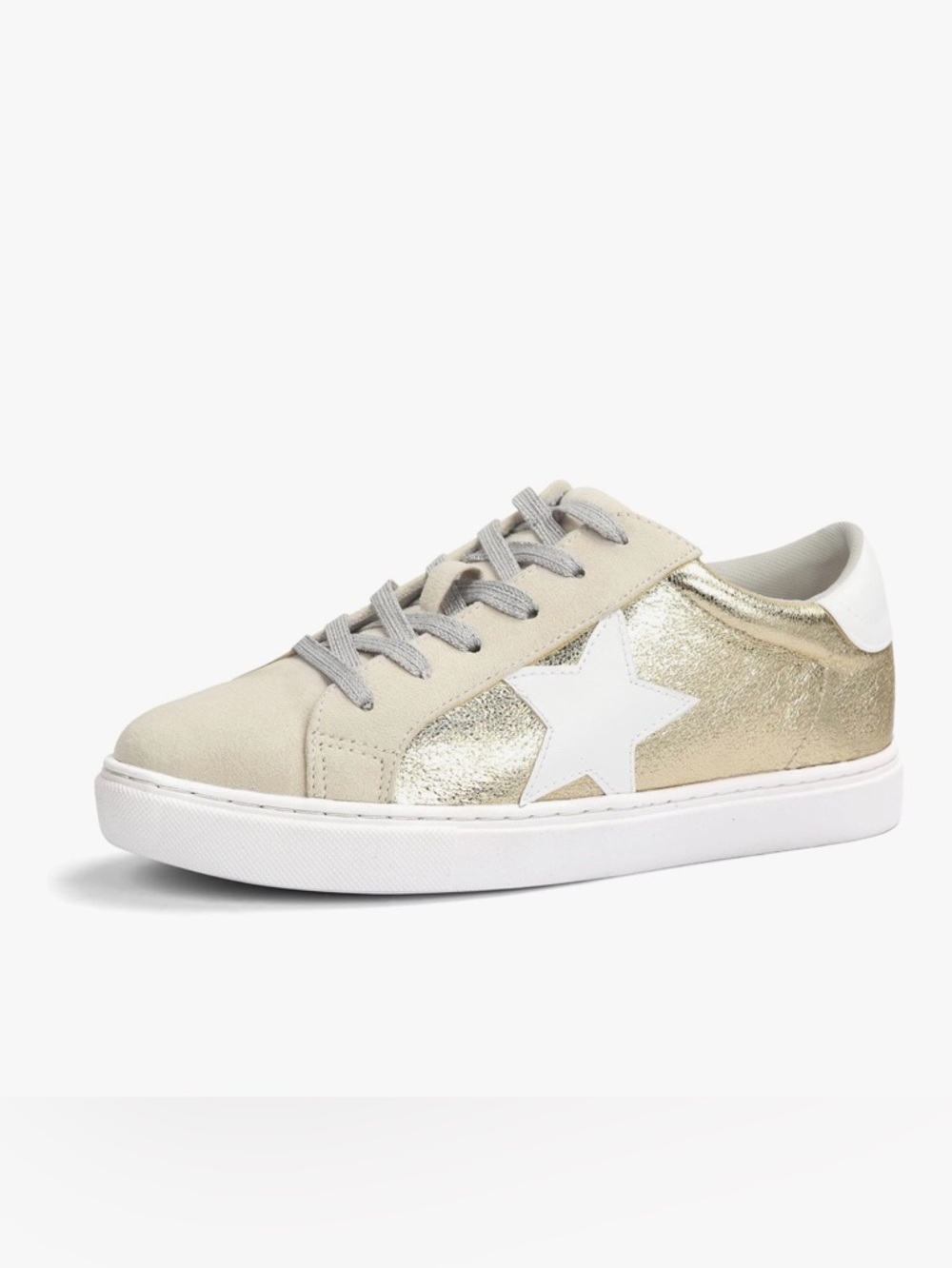 PARTY Cream & Gold Star Lace-Up Top Comfortable Cushioned Sneakers Size 7 NWT